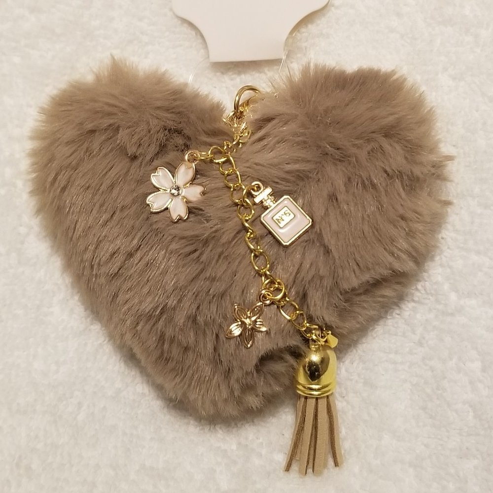 Heart Pom Pom Keychain with Charms